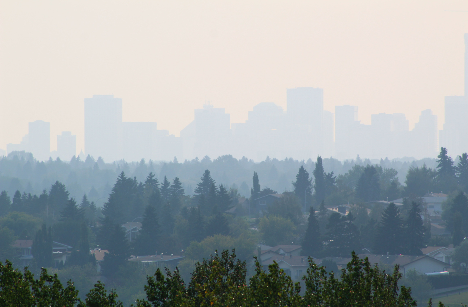 Edmonton skyline during a period of heavy wildfire smoke.